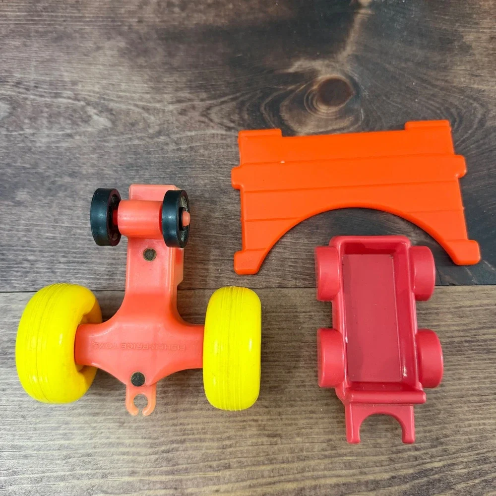 Vintage Lot Little Tikes Bridge Fisher Price Tractor and 1981 CBS Red Wagon Set